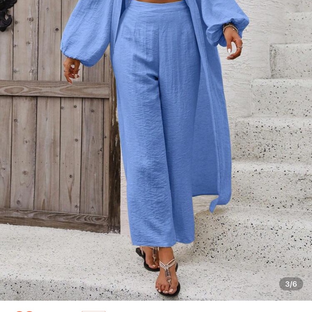 SHEIN Blue Wide Leg Pants Flowy High-Waisted Design 2 pice set brand new size - Picture 6 of 10